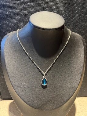2/$20 Sterling Silver Teardrop Blue Crystal Pendant Necklace
